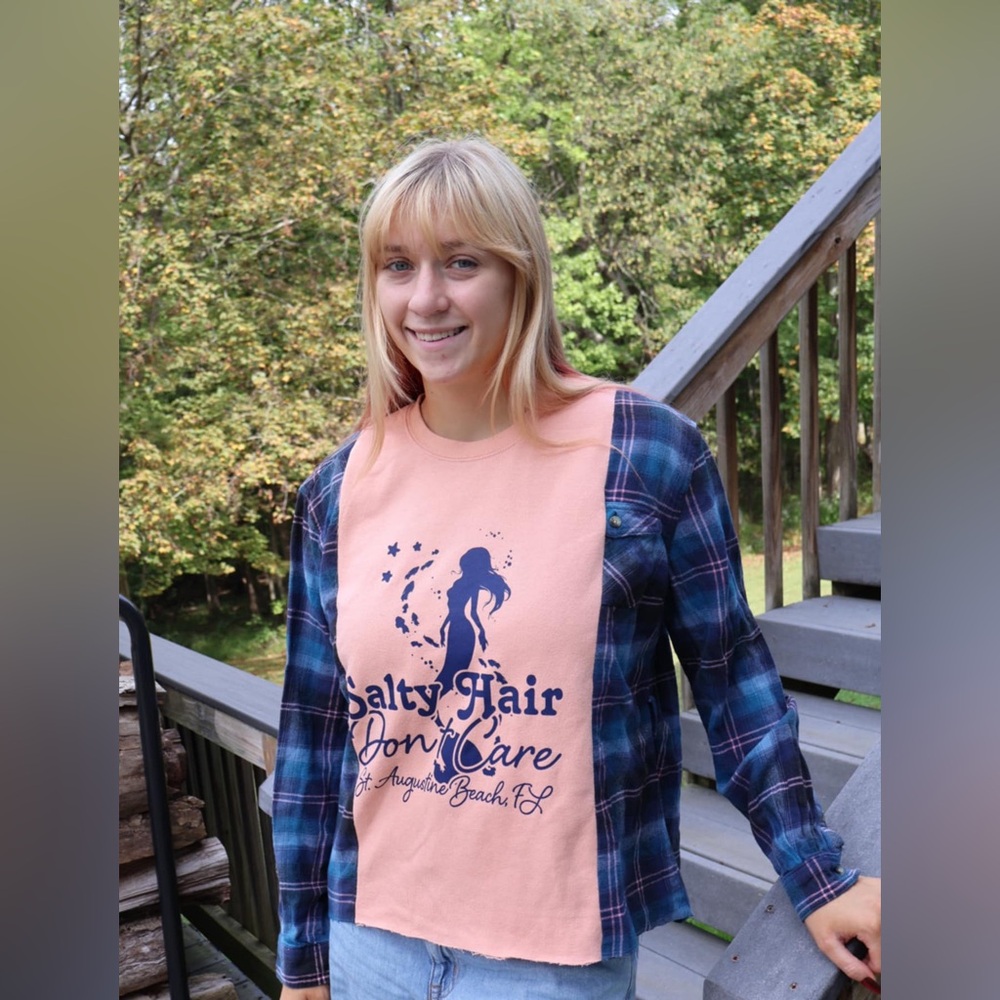 Pink and Blue Graphic Long Sleeve Shirt